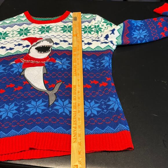 BLIZZARD BAY Fair Isle Ugly Christmas Sweater Shark Fish Beach Holiday Size S - Picture 4 of 6